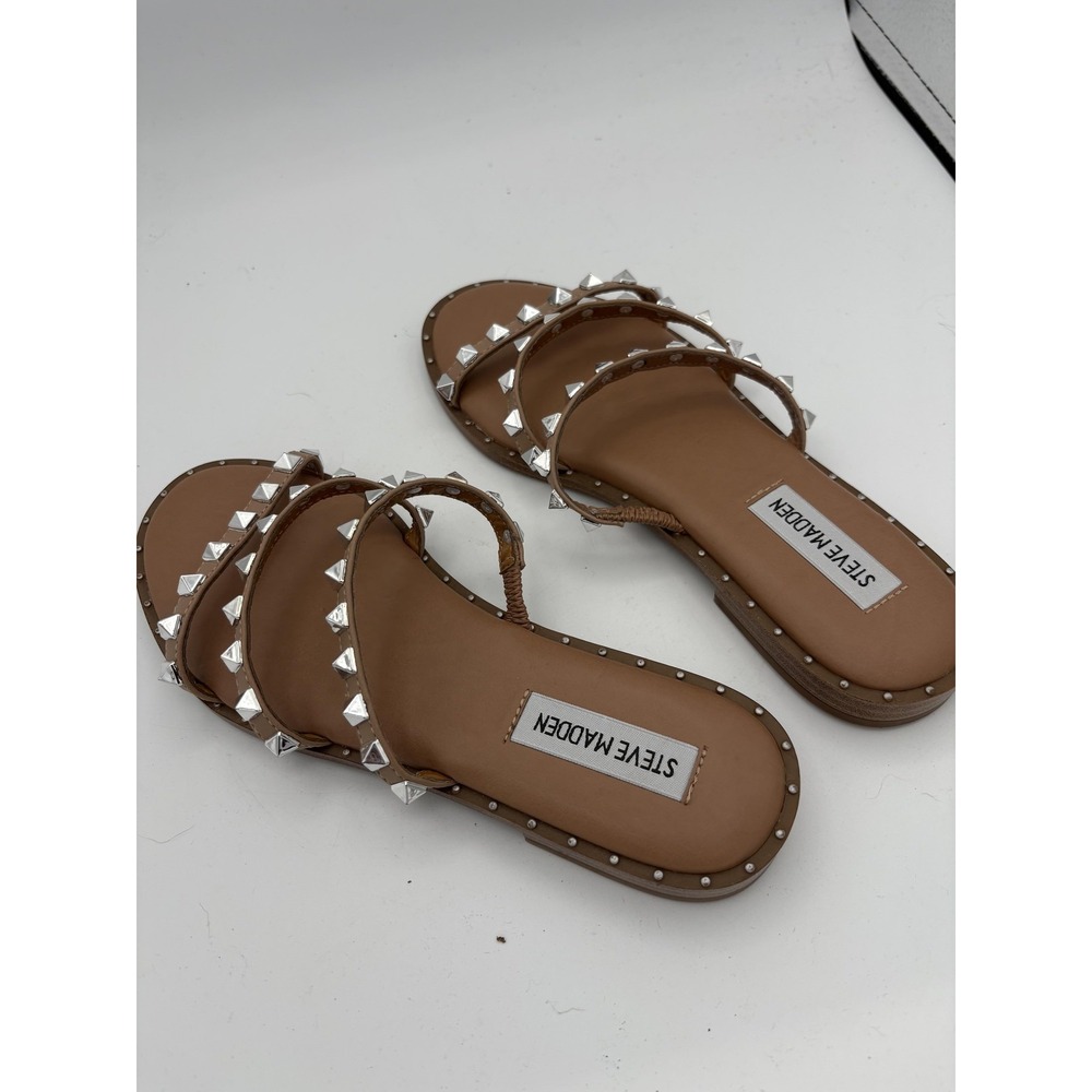 Steve Madden Shoes Womens Size 6 Beige Studded Slide Sandals Slip On Flat